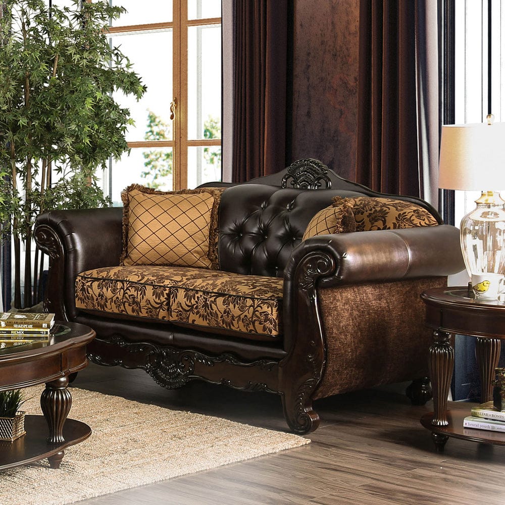 Furniture of America - Quirino Loveseat in Tan/Dark Brown - SM6417-LV View 1