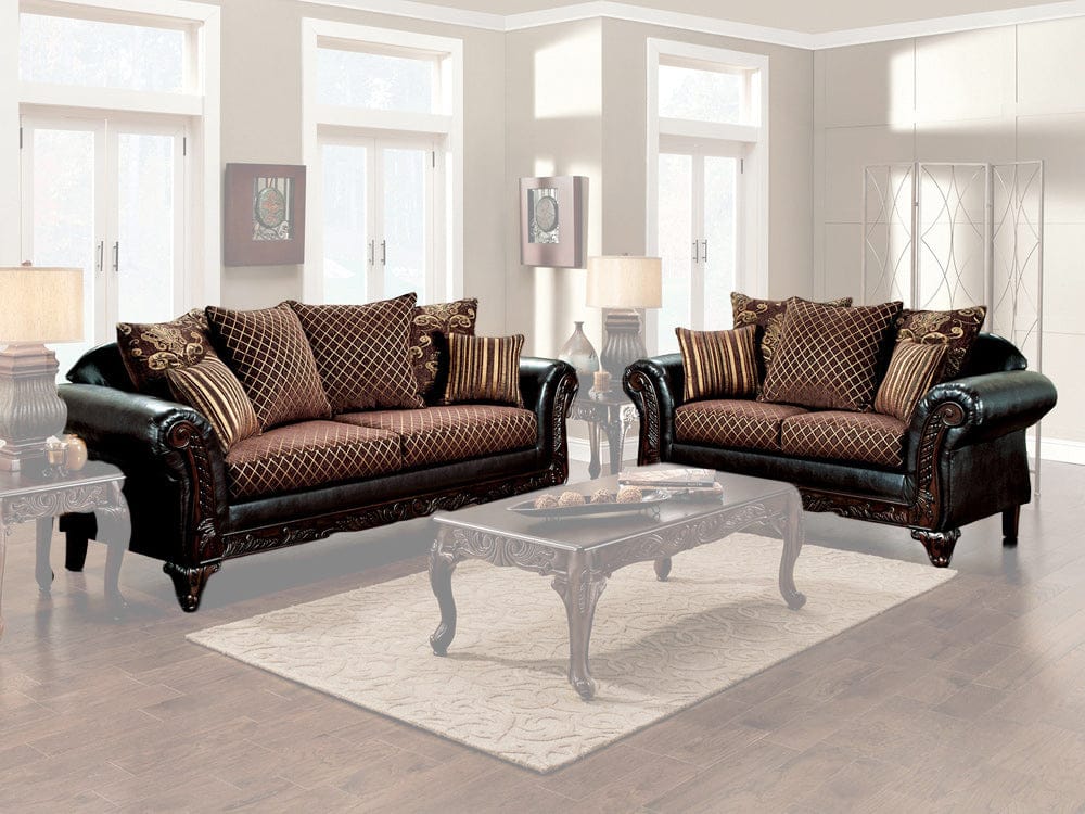 Furniture of America - San Roque Sofa + Loveseat in Crosshatch Brown/Espresso/Dark Cherry - SM7635N-2PC View 1