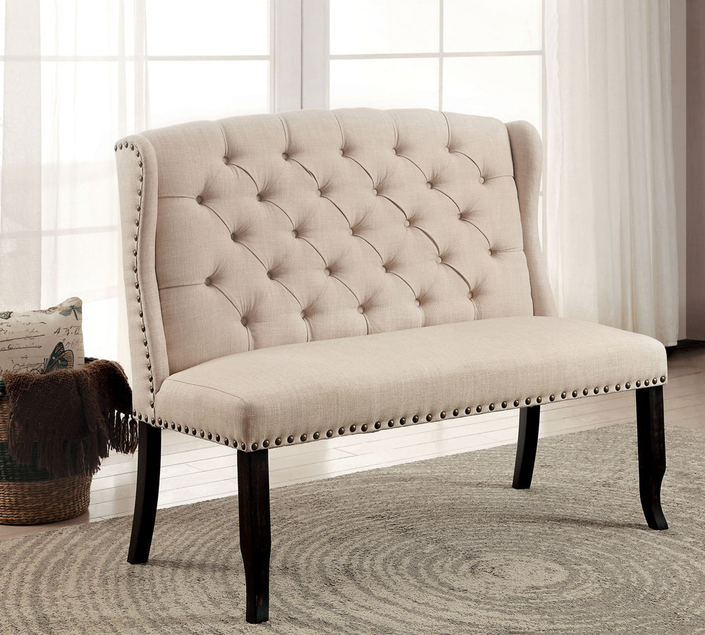 Furniture of America - Sania 2-Seater Loveseat Bench in Antique Black/Beige - CM3324BK-BN View 1