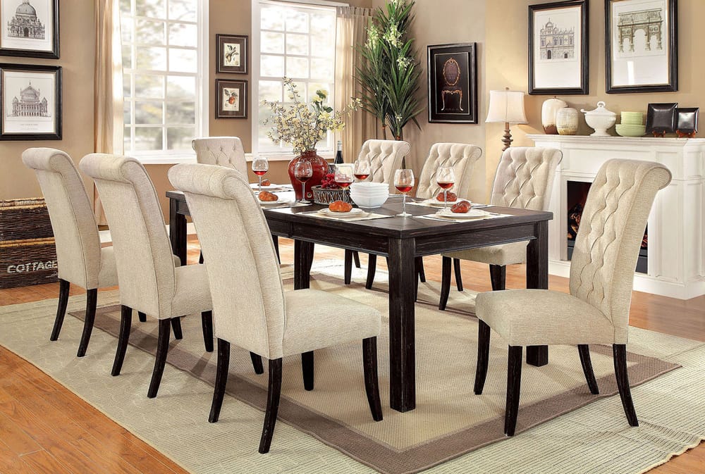 Furniture of America - Sania 9 Pc. Dining Table Set in Antique Black/Beige - CM3324BKT84-3564GY-9 view 1