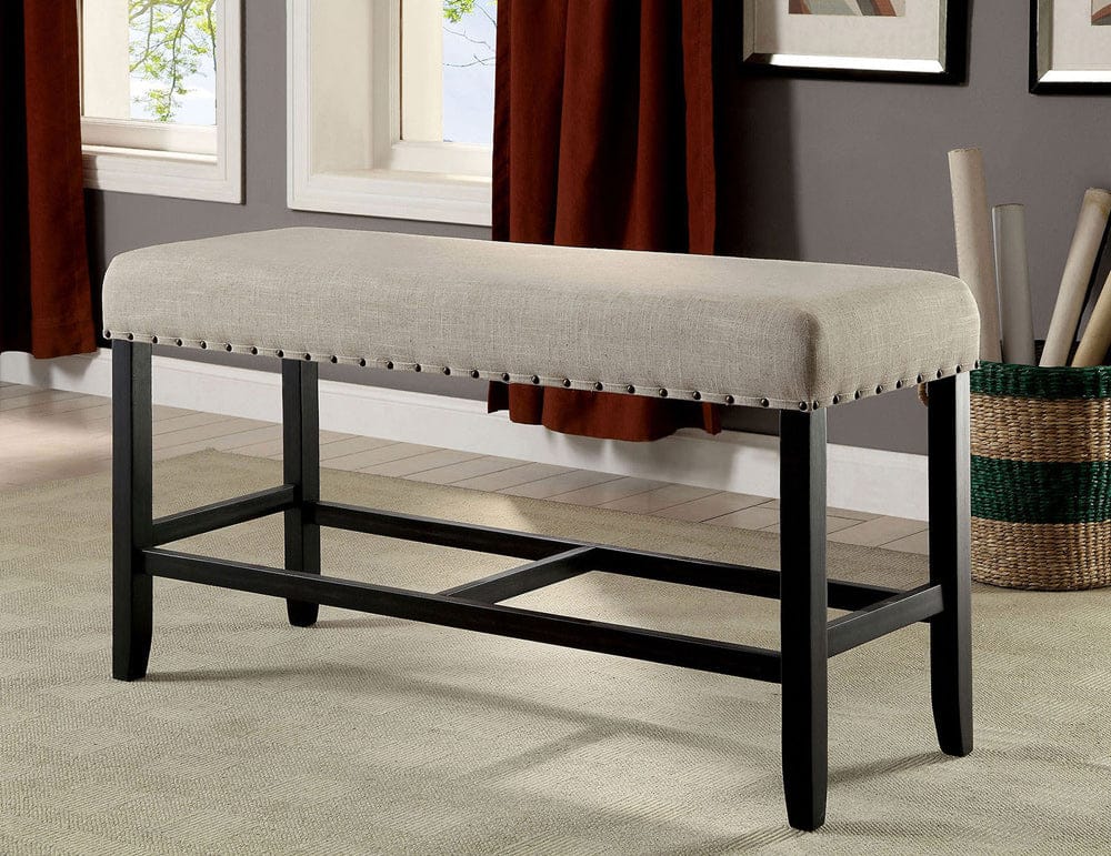 Furniture of America - Sania Counter Ht. Bench in Antique Black/Beige - CM3324BK-PBN View 1