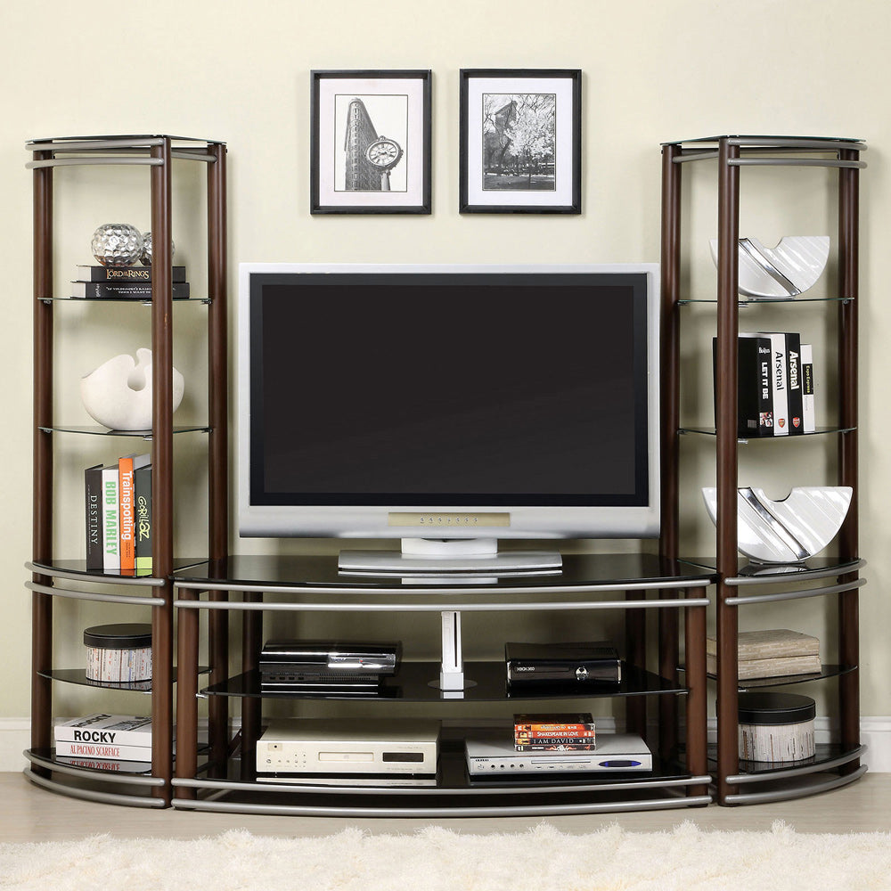 Furniture of America - Silver Creek TV Console + 2 Pier Shelves in Brown/Silver - CM5510-SET View 1