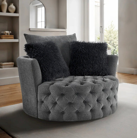 Furniture of America - Sofi - Swivel Chair, Button Tufted, Light Gray - Dark Gray - FM-AC6000DG-SW view 2