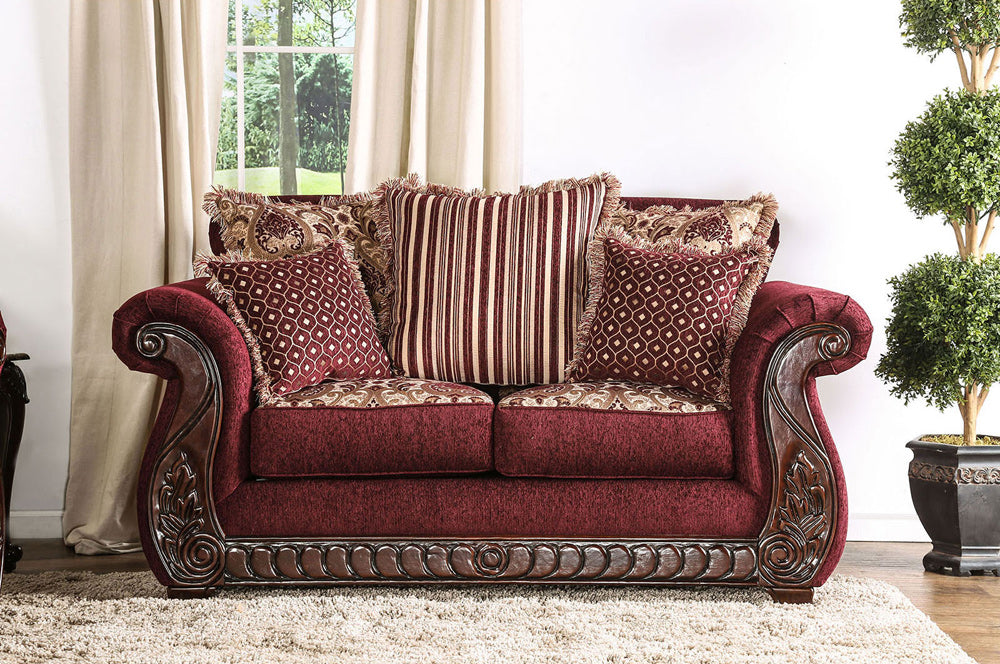 Furniture of America - Tabitha Loveseat in Wine/Gold - SM6110-LV View 2