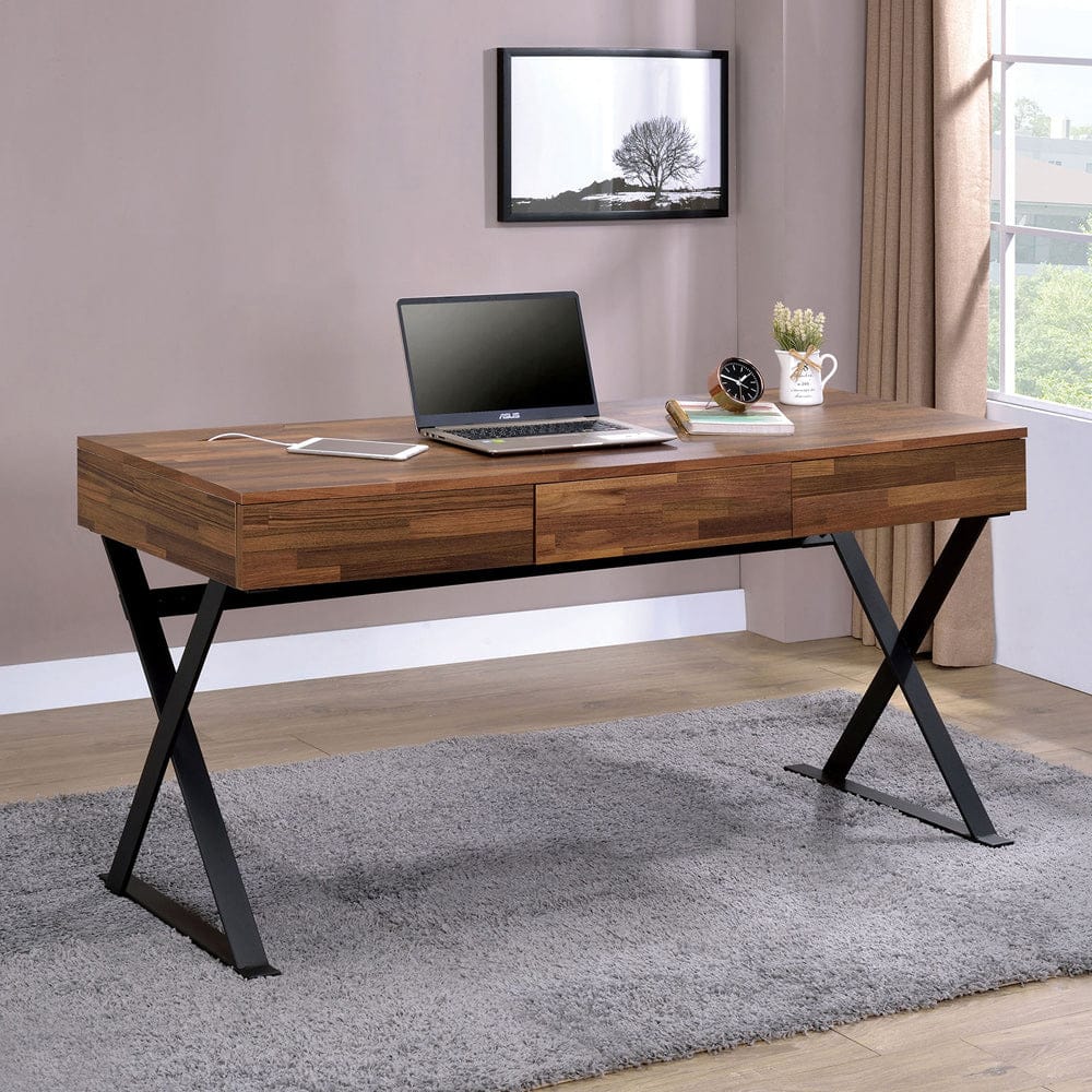 Furniture of America - Tensed Writing Desk in Walnut/Sand Black - CM-DK807 View 1