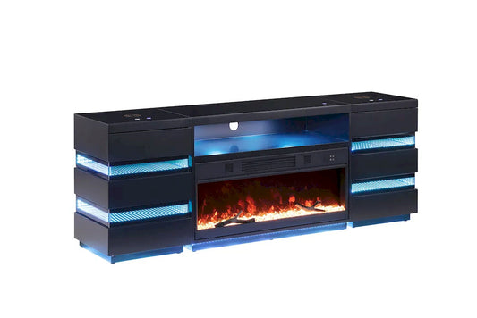 Furniture of America - Terni - TV Stand w/ Fireplace & 2 Side Tables - Black - FM-AC8024BK-TV-SET view 2