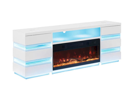 Furniture of America - Terni - TV Stand w/ Fireplace & 2 Side Tables - White - FM-AC8024WH-TV-SET view 2