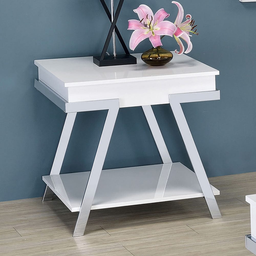 Furniture of America - Titus End Table in White/Chrome - CM4193WH-E View 1