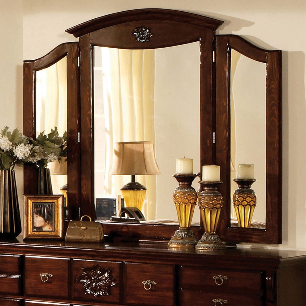 Furniture of America - Tuscan Ii Tri-Fold Mirror in Glossy Dark Pine - CM7571M View 1