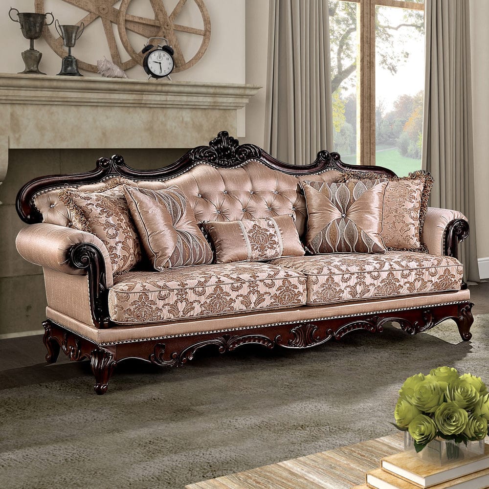 Furniture of America - Veracruz Sofa in Dark Cherry/Light Brown - FM65002BR-SF View 1