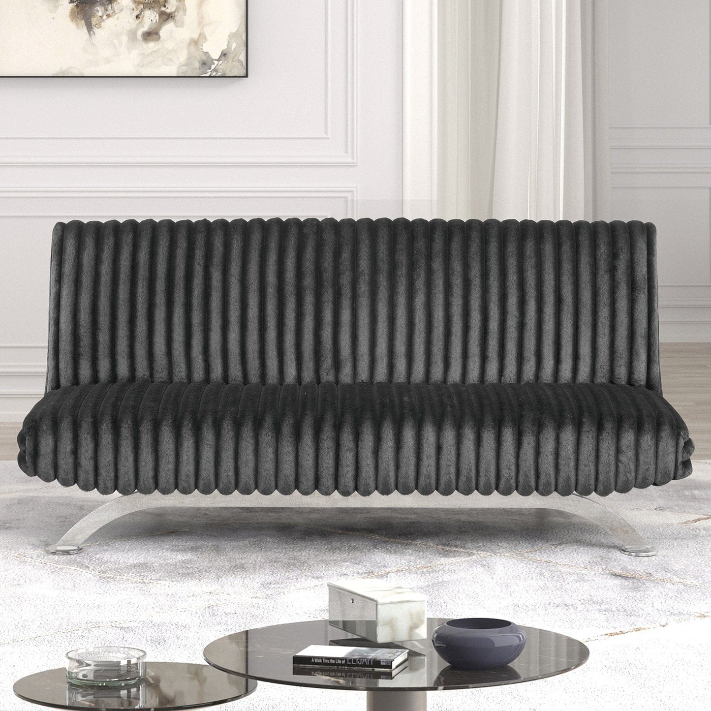 Furniture of America - Villeneuve Futon Sofa Bed in Charcoal - FM2906DG View 3