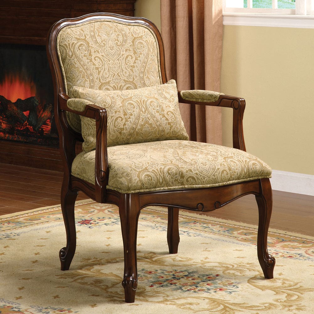 Furniture of America - Waterville Accent Chair in Beige/Dark Cherry - CM-AC6980 View 1