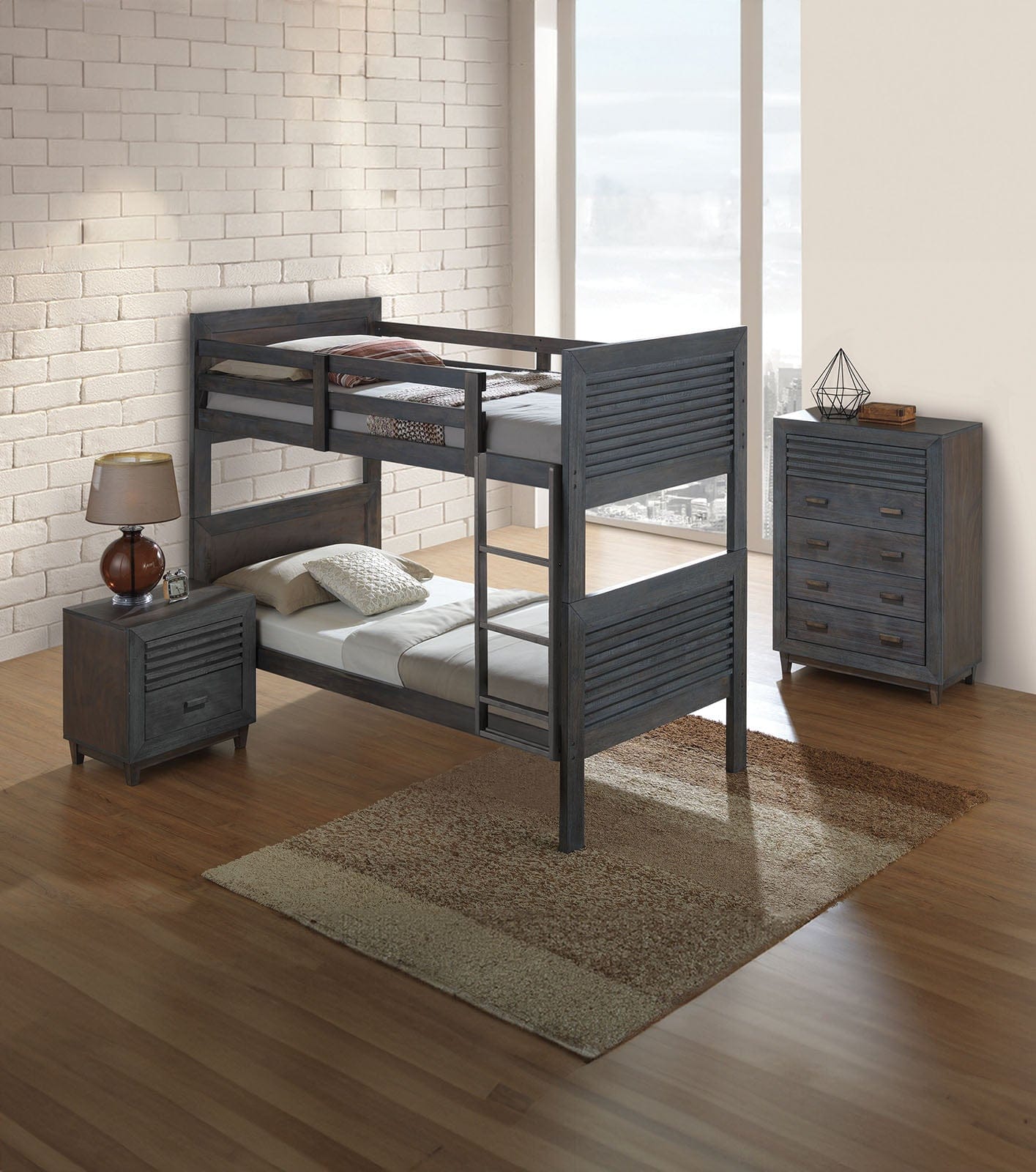 Furniture of America - Witham Twin/Twin Bunk Bed in Charcoal Brown - FM-BK108DB-T-BED View 2