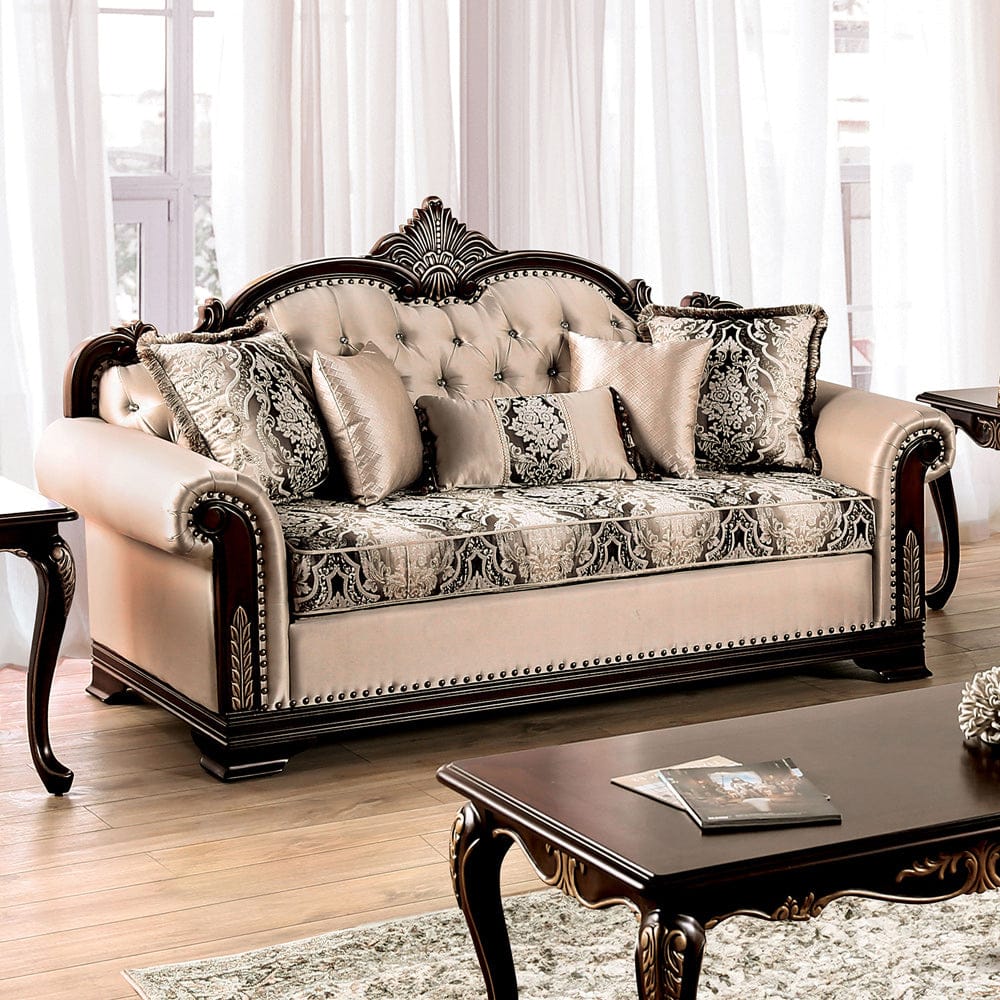 Furniture of America - Yucatan Sofa in Dark Cherry/Beige - FM65004BG-SF-PK View 1