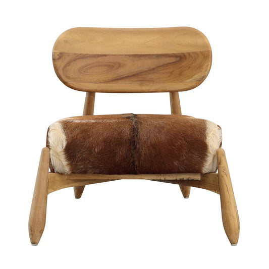 Henry & Mason - Alena Natural Teak Wood Occasional Chair with Brown and White Goat Hide Seat - DV7048 veiw 2