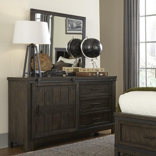 Henry & Mason - Briar Cliff Full Bookcase Bed, Dresser & Mirror in Rock Beaten Brown with Saw Cuts - AFA03686 view 2