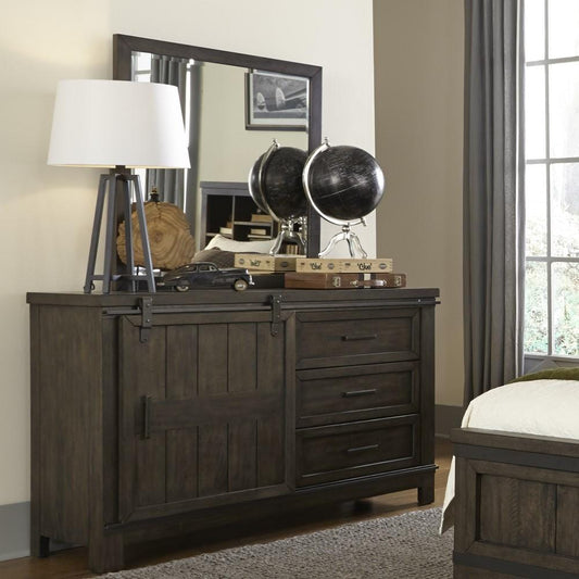 Henry & Mason - Briar Cliff Twin Panel Bed, Dresser & Mirror in Rock Beaten Brown with Saw Cuts - AFA03693 view 2