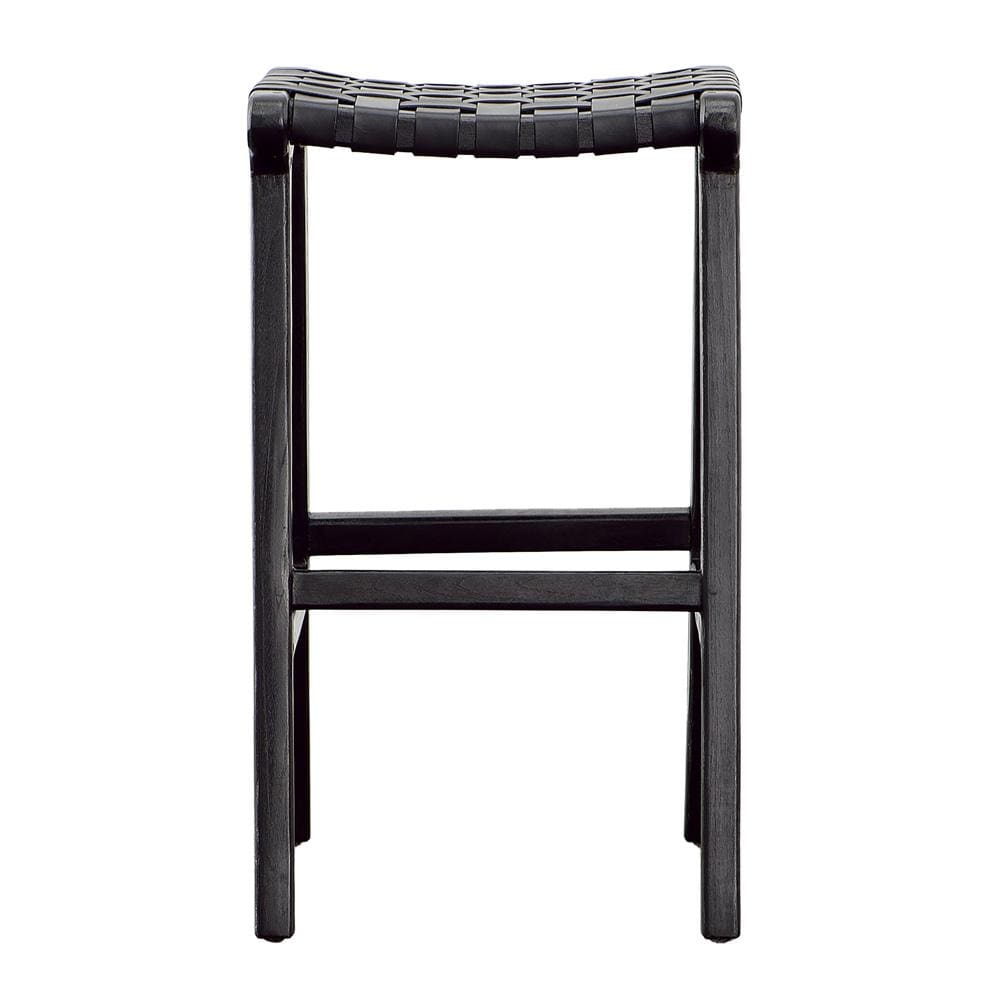 Henry & Mason - Chase Teak Wood and Full Grain Leather Backless Counter Stool in Antique Black - DV7285 veiw 3