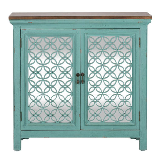 Henry & Mason - Chelsea 2 Door Accent Cabinet in Turquoise with Worn Wood Tone Tops - AFA01742 view 2