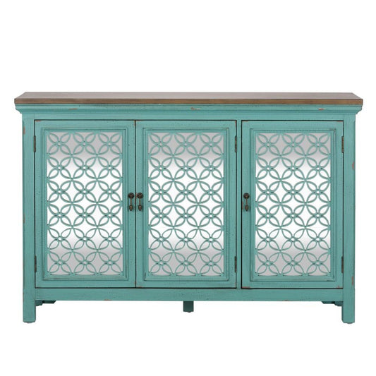 Henry & Mason - Chelsea 3 Door Accent Cabinet in Turquoise with Worn Wood Tone Tops - AFA01743 view 2