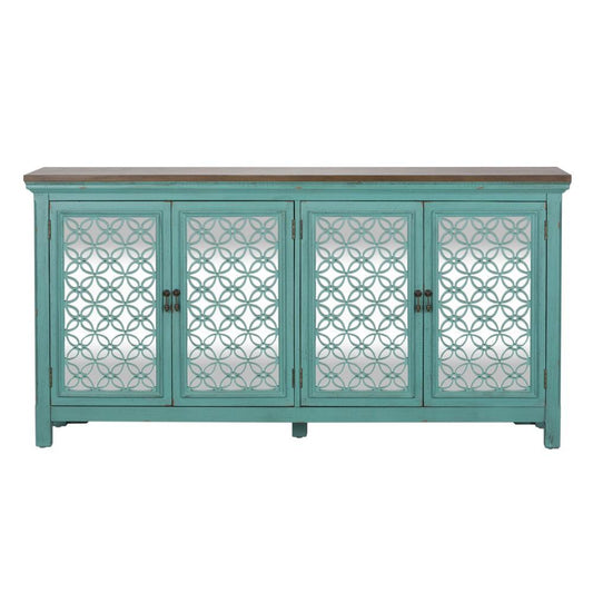 Henry & Mason - Chelsea 4 Door Accent Cabinet in Turquoise with Worn Wood Tone Tops - AFA01744 view 2