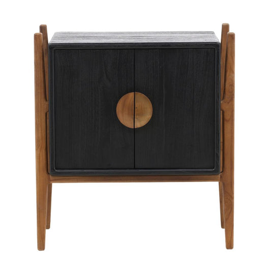 Henry & Mason - Cinderly Black Mindi Wood (White Cedar) Nightstand with Natural Teak Wood Legs - DV7548 veiw 2