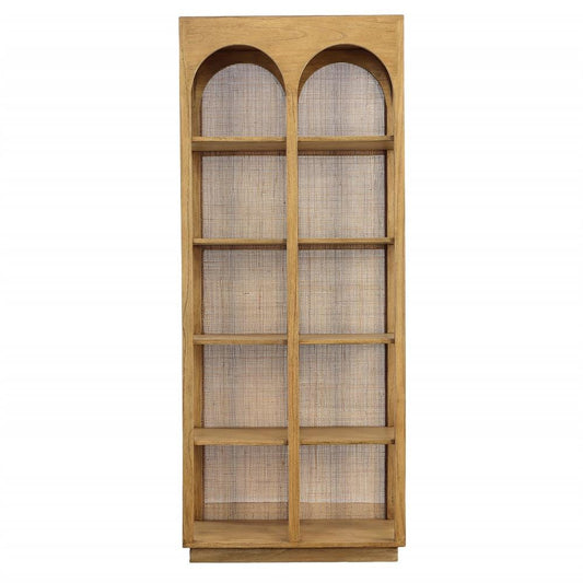 Henry & Mason - DiCaprio 78.5in Natural Mindi Wood and Slim Rattan Bookcase - DV7118 veiw 2