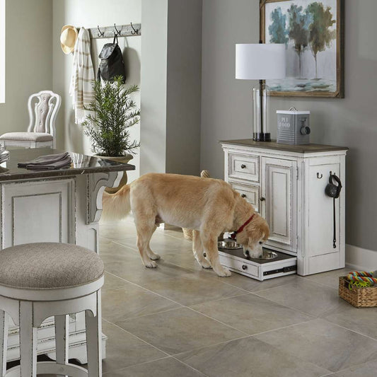 Henry & Mason - Dogwood Estate Pet Feeder Cabinet in Antique White & Weathered Bark - AFA02166 view 2