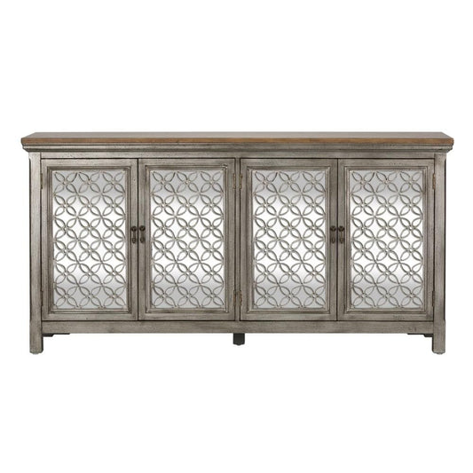 Henry & Mason - East Peak 4 Door Accent Cabinet in Wirebrushed Gray & White with Worn Wood Tops - AFA01747 view 2