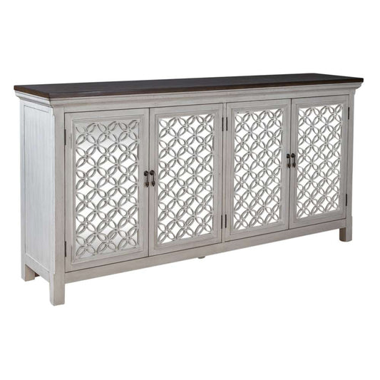 Henry & Mason - East Peak 4 Door Accent Cabinet in Wirebrushed Gray & White with Worn Wood Tops - AFA01750 view 2