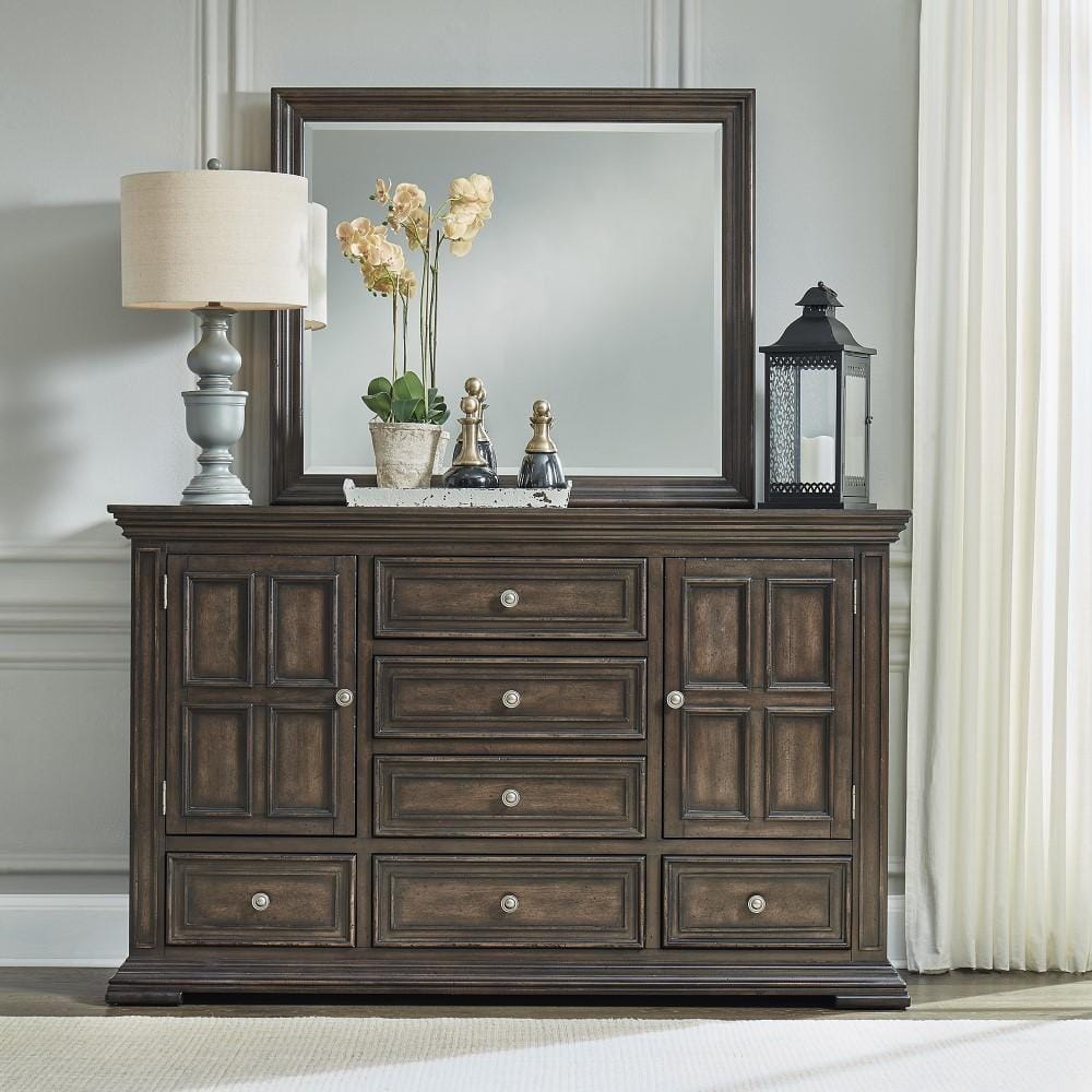 Henry & Mason - Grand Basin Dresser & Mirror in Brownstone with Heavy Distressing - AFA02422 view 1