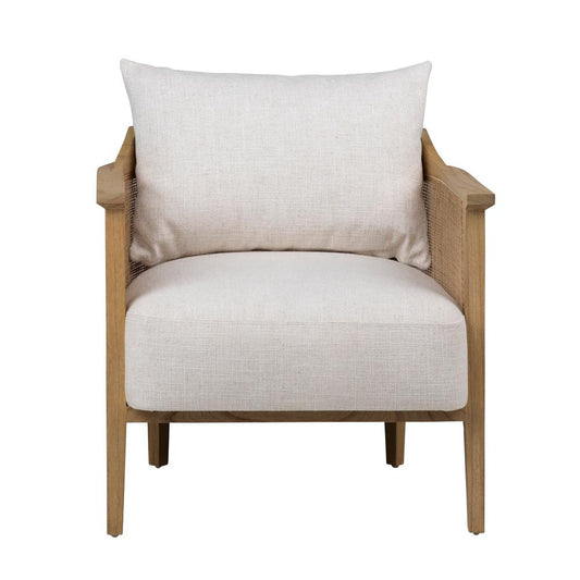 Henry & Mason - Kinderis Mindi Wood and Rattan Accent Chair in Off White Performance Fabric - DV7117 veiw 2