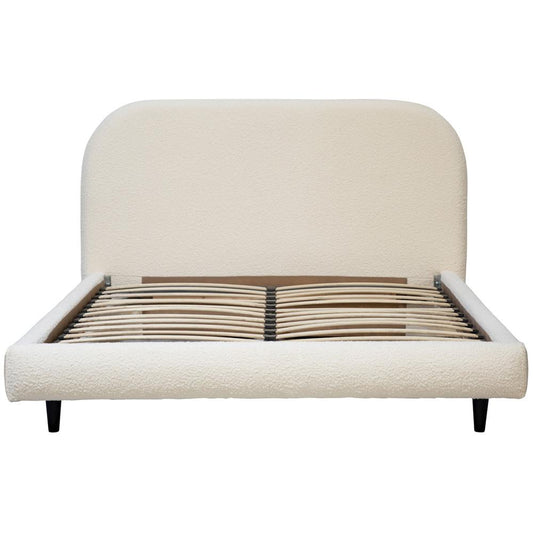 Henry & Mason - Largo Queen Bed in Off-White Boucle Upholstery with Black Pine Wood Legs - DV7353 veiw 2