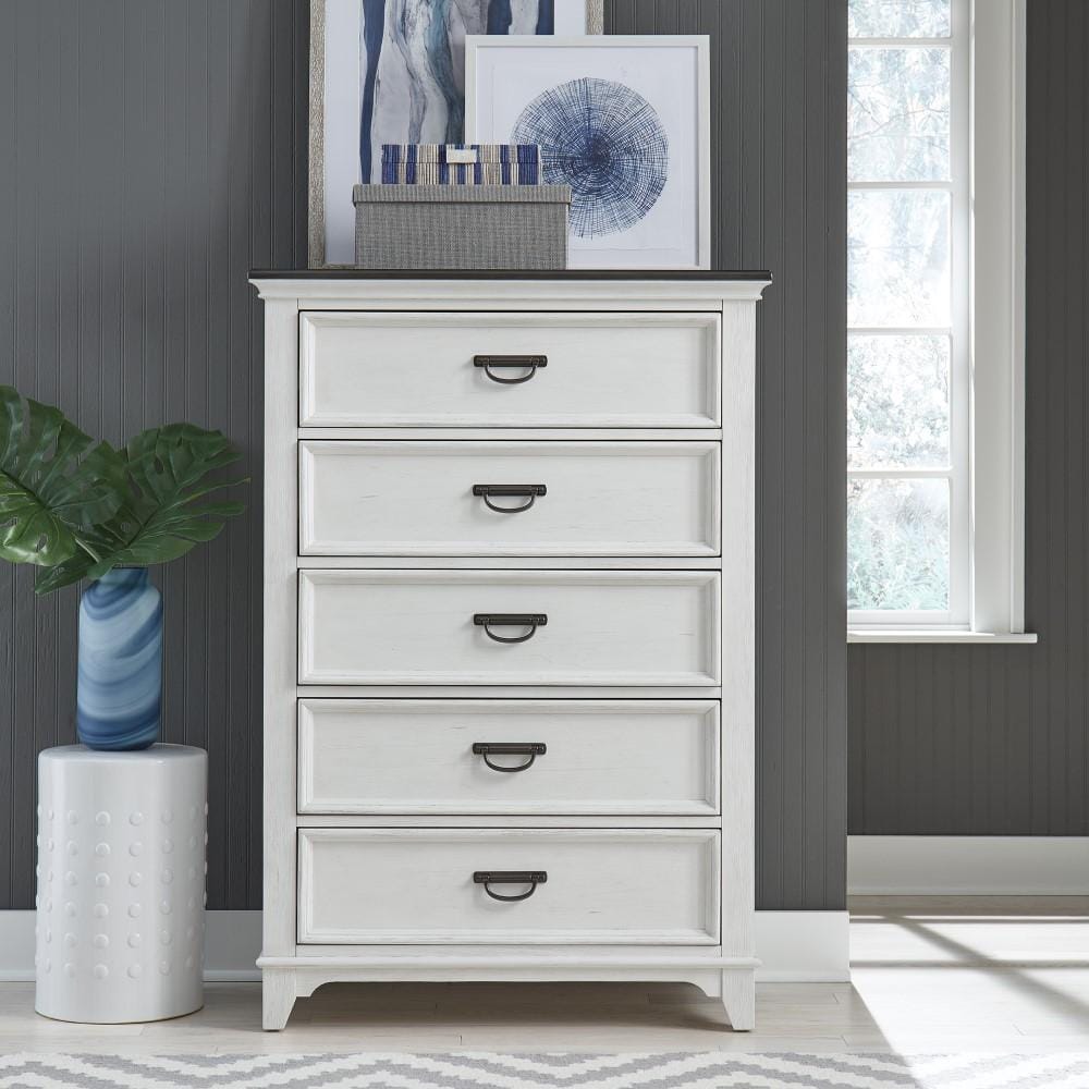 Henry & Mason - Madeline Meadows 5 Drawer Chest in Wirebrushed White with Charcoal Tops - AFA02607 view 1