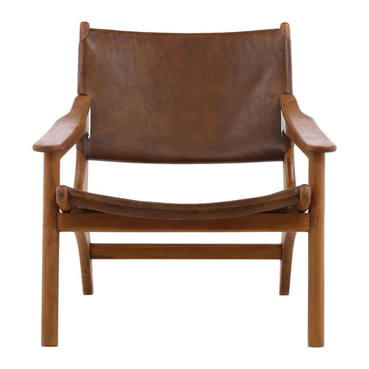Henry & Mason - Madilen Natural Teak Wood with Brown Leather Occasional Chair - DV7037 veiw 2