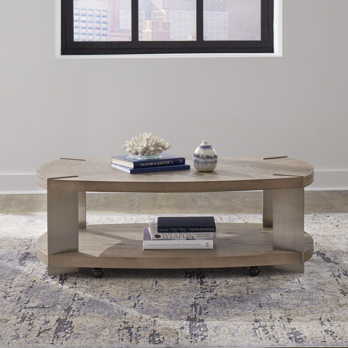 Henry & Mason - Monroe Oval Cocktail Table in Sandstone & Satin Nickel - AFA03622 view 1
