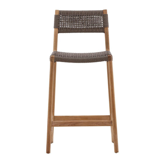 Henry & Mason - Monzu Outdoor Wicker and Teak Counter Stool Grey - DV7068 veiw 2