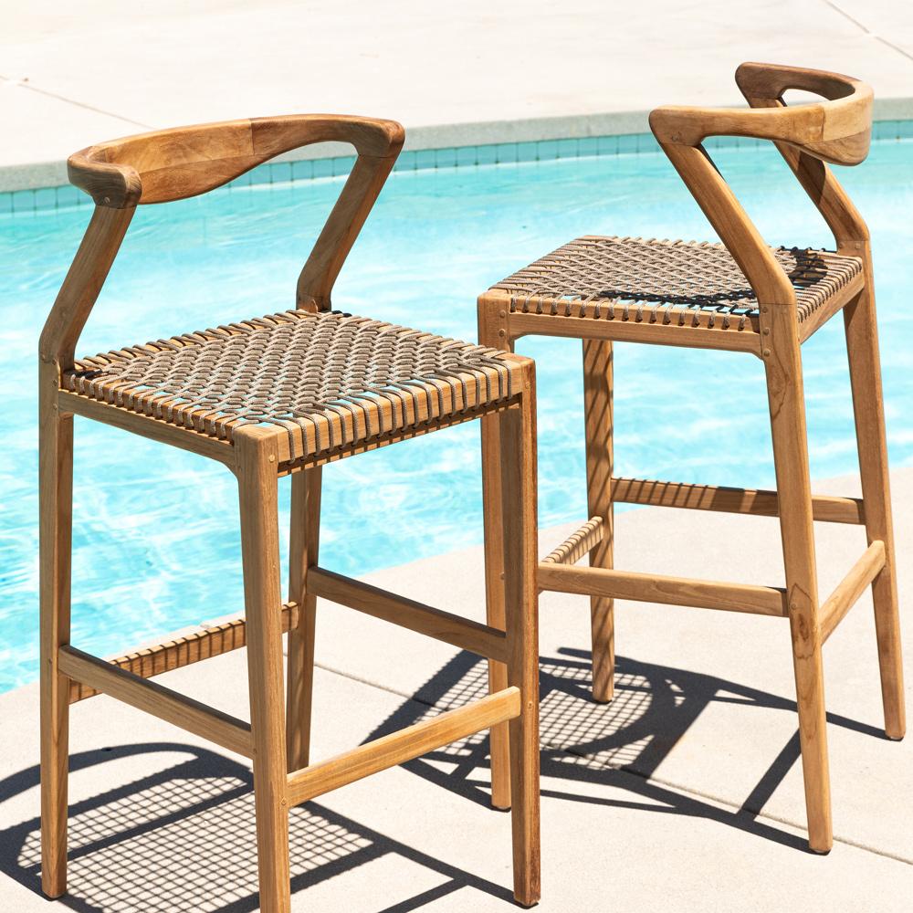 Henry & Mason - Portex Natural Teak Wood with Taupe Rope Barstool - DV7028 veiw 5