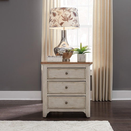 Henry & Mason - The Grange Modern Grange 3 Drawer Night Stand with Charging Station in Antique White with Chestnut Tops - AFA03286 view 2