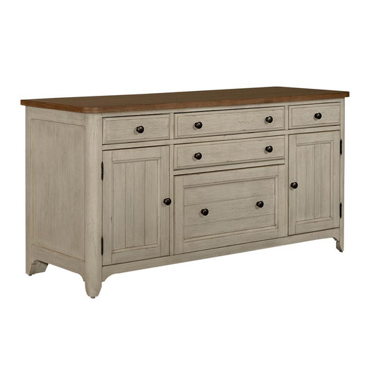 Henry & Mason - The Grange Modern Grange Door Credenza in Antique White with Chestnut Tops - AFA03322 view 2