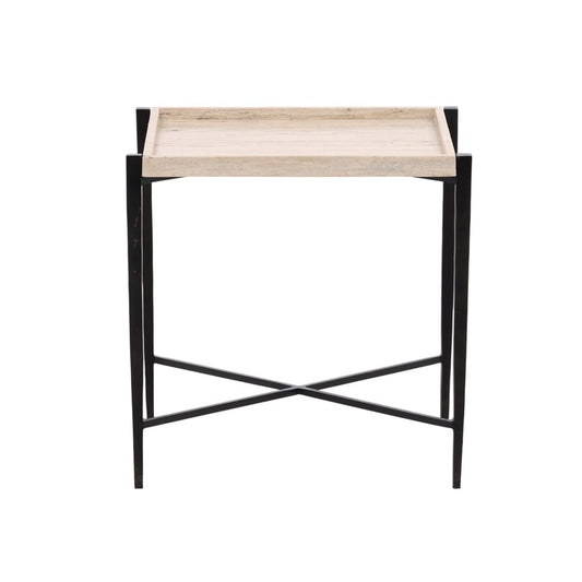 Henry & Mason - Thirnsy Natural Travertine and Black Iron End Table - DV7482 veiw 2