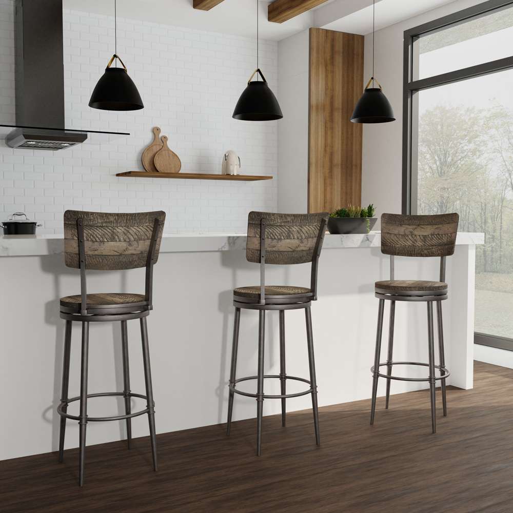 Hillsdale Furniture - Jennings Wood and Metal Bar Height Swivel Stool, Rubbed Pewter Metal with Weathered Gray Wood - 5298-830 veiw 4