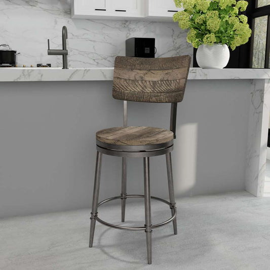 Hillsdale Furniture - Jennings Wood and Metal Counter Height Swivel Stool, Rubbed Pewter Metal with Weathered Gray Wood - 5298-826 veiw 2