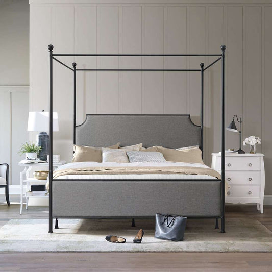 Hillsdale Furniture - McArthur King Metal and Upholstered Canopy Bed, Matte Black with Gray Fabric - 2717BKCR veiw 2