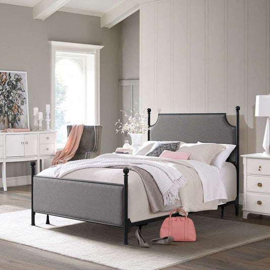 Hillsdale Furniture - McArthur Queen Metal and Upholstered Bed, Matte Black with Gray Fabric - 2717BQR veiw 2