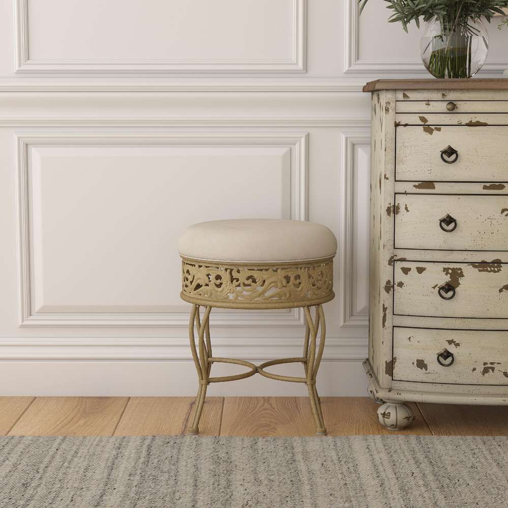 Hillsdale Furniture - Villa III Backless Metal Vanity Stool, Antique Beige - 50931A veiw 4