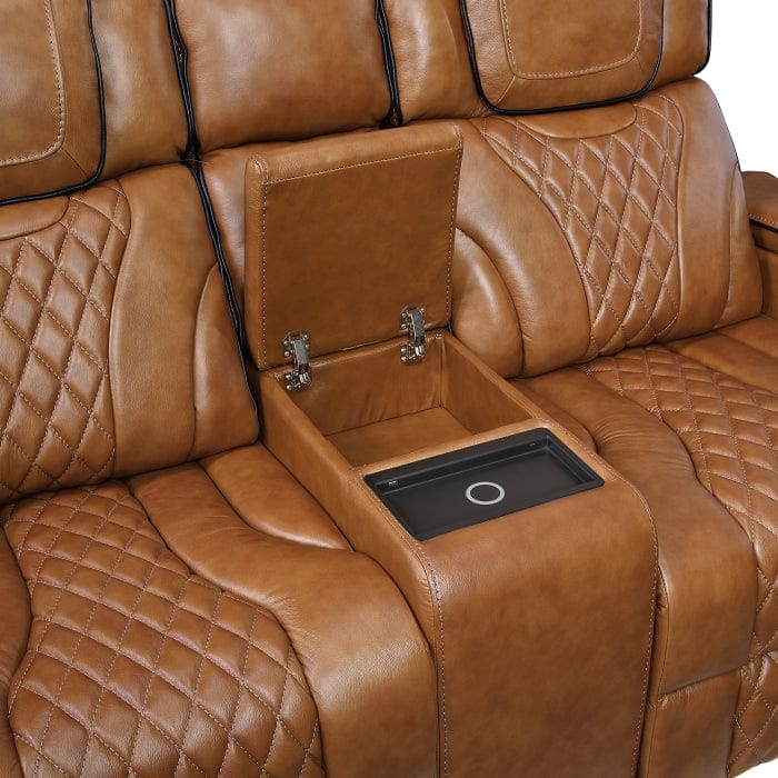 Homelegance - Apex Power Double Reclining Love Seat W/ Center Console, Power Headrests, Storage Arms W/ Cup Holders, Wireless charger, Air Massage and Heat, LED Lighting and Charging Ports in Brown - 8449BR-2PWHM 3