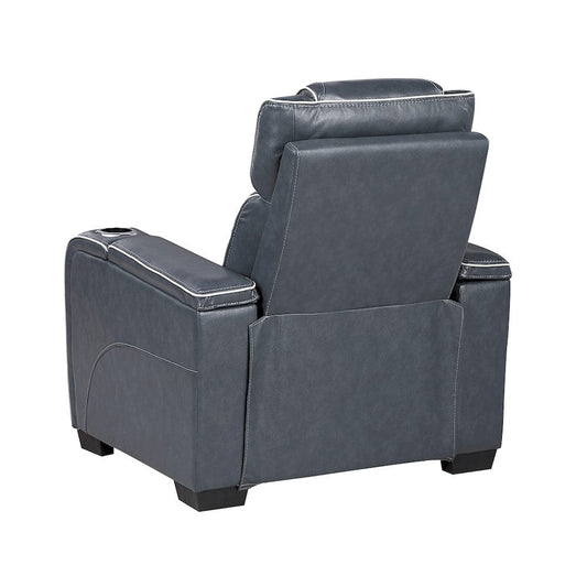Homelegance - Apex Power Reclining Chair W/ Power Headrest, Storage Arms W/ Cup Holders, Air Massage and Heat, LED Lighting and Charging Ports in Blue - 8449BU-1PWHM view 2