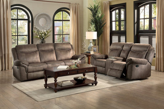 Homelegance - Aram Double Reclining Sofa W/ Center Drop-Down Cup Holders, Receptacles, Hidden Drawer and USB Ports in Brown - 8206NF-3 view 2