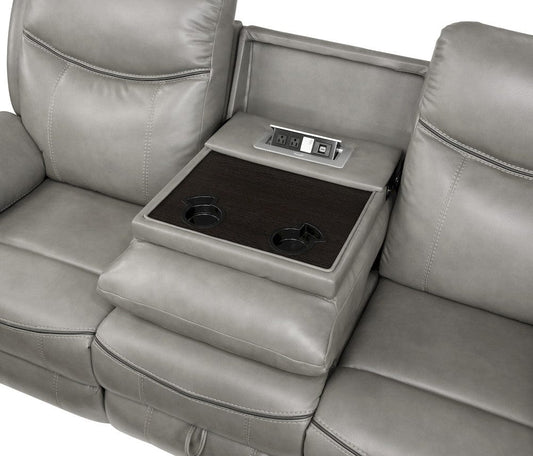 Homelegance - Aram Double Reclining Sofa W/ Center Drop-Down Cup Holders, Receptacles, Hidden Drawer and USB Ports in Gray - 8206GRY-3 view 2